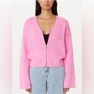 Frank & Oak Bell Sleeve Zip Up Sweater in Orchid NWT